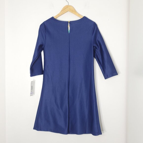 Tiana B. NEW Navy Blue Turquoise Round Neck Cut Out 3/4 Sleeve Dress Sz 6 NWT - Picture 2 of 12